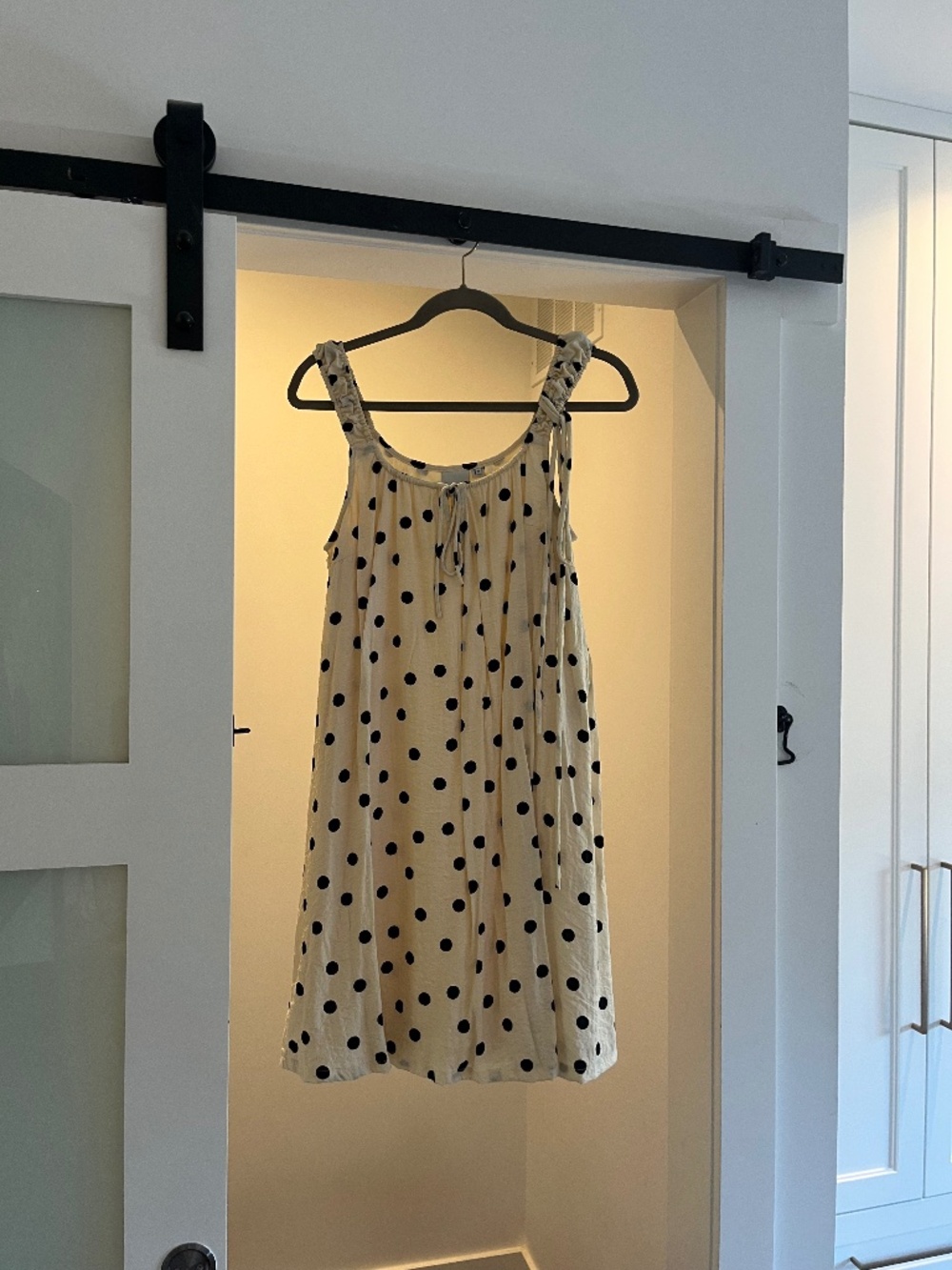 Ichi Polka Dot Cream and Black Viscose Dress (Size 36/Small)